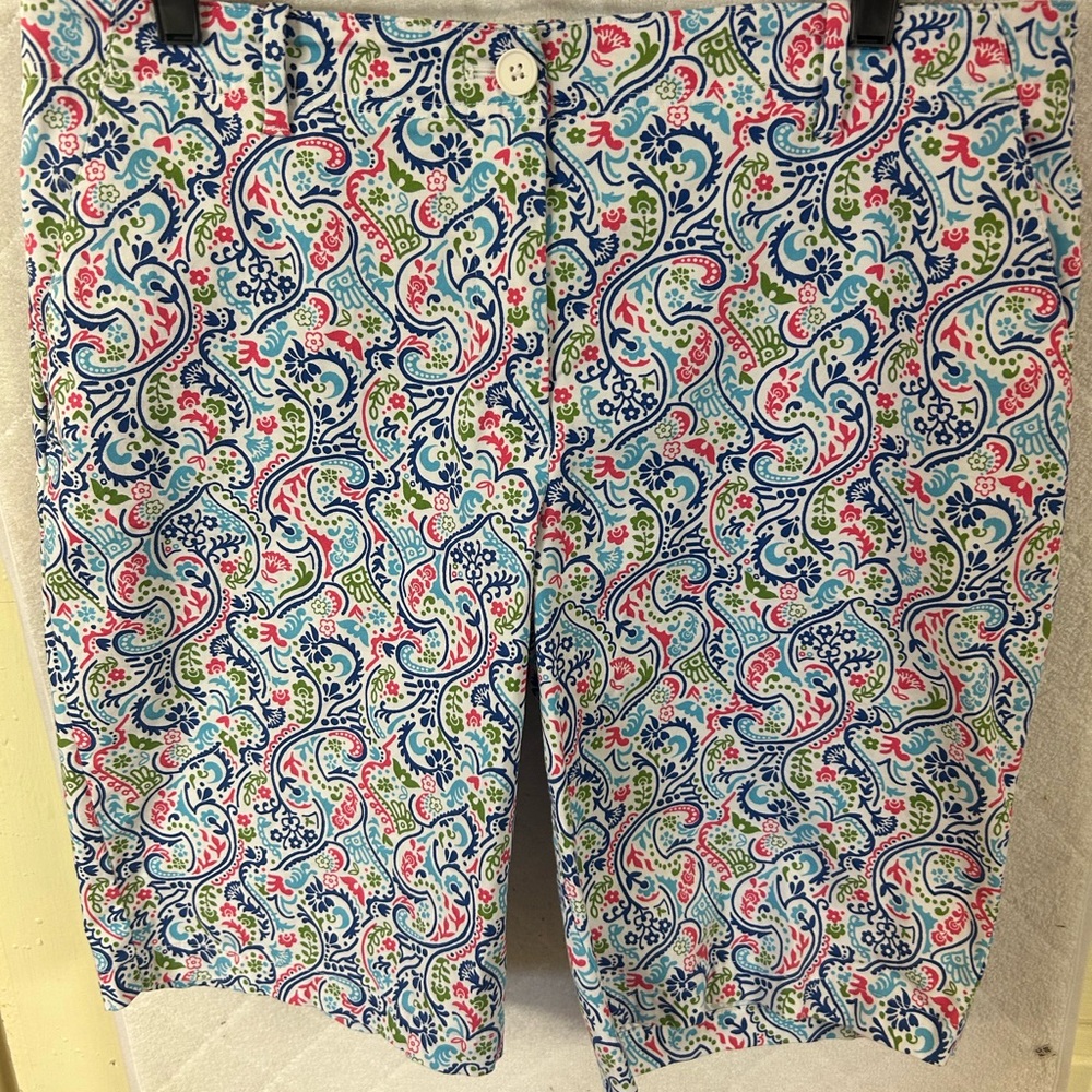 Talbots Blue and Pink Bermuda Shorts Vibrant Floral Design